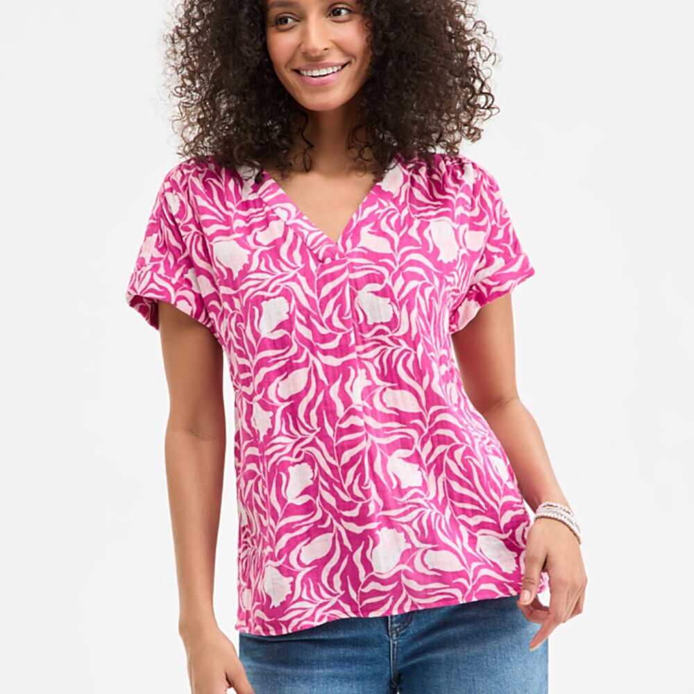 NWT Style & Co. Women's Cotton Gauze V-Neck Short-Sleeve Top, Milo Pink, Large